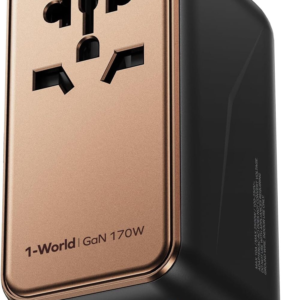 MOMAX Universal Travel Adapter Worldwide 170W GaN, 3 USB-C PD & 1 USB-A QC International Power Adapter for Laptop Fast Charging, European Travel Plug Adapter for UK/US/AUS/JP, Travel Essentials