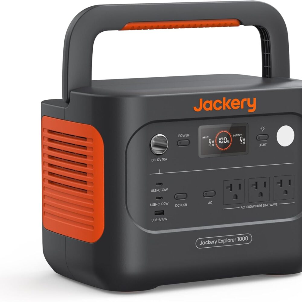 Jackery Explorer 1000 v2 Portable Power Station,1070Wh,1500W | 1 Hr Fast Charge, LiFePO4 Battery, 100W USB-C Output, Solar Generator for Camping, Emergency, RV (Solar Panel Optional)
